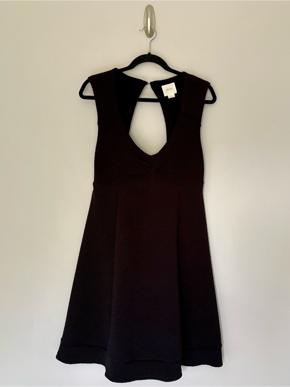 Maeve Anthropologie Black Textured Knit A-Line Sleeveless Dress Keyhole Back - L